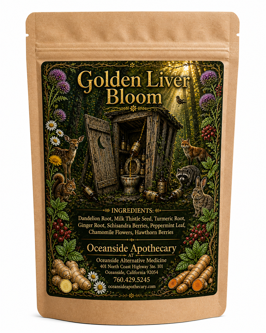 Golden Liver Bloom botanical tea pouch for liver support clean white background product image